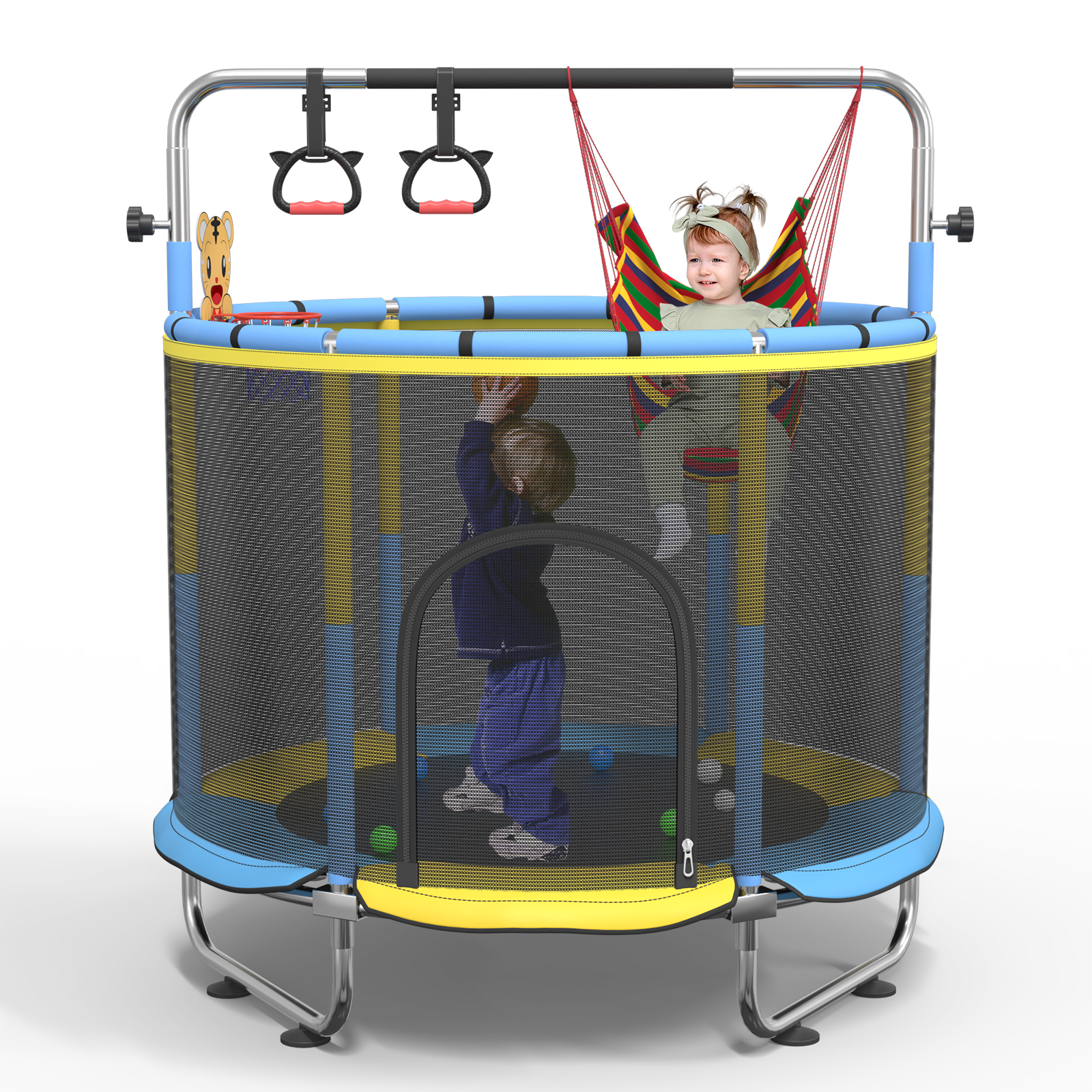 Trampoline Mini Indoor - 5FT 8-in-1 Toddler Trampoline with Basketball