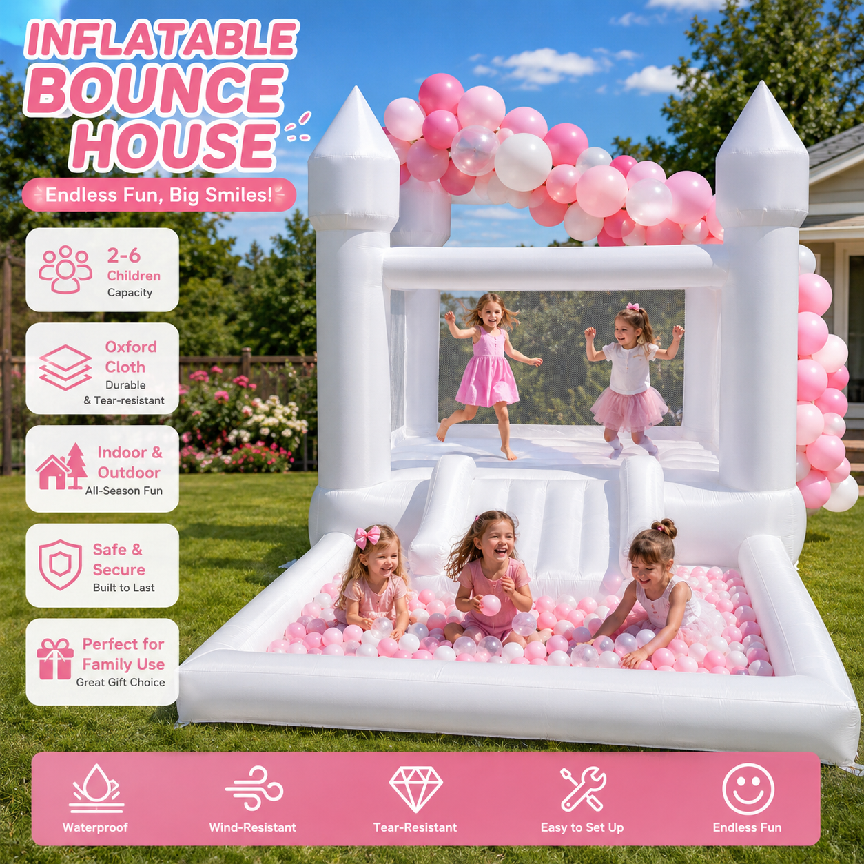 Trampoline Mini Indoor - (Come with blower)13x8x8FT Inflatable White Bounce