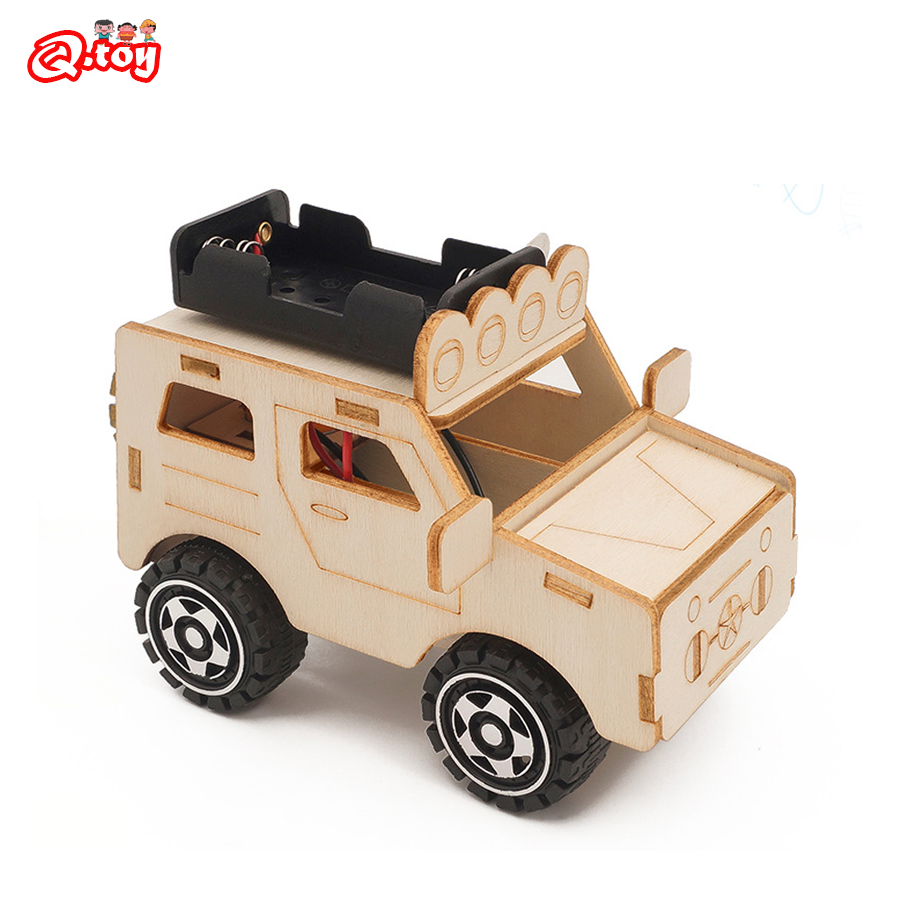 Kids Toys Electric Car - DIY Wooden Car Model Science Toys
