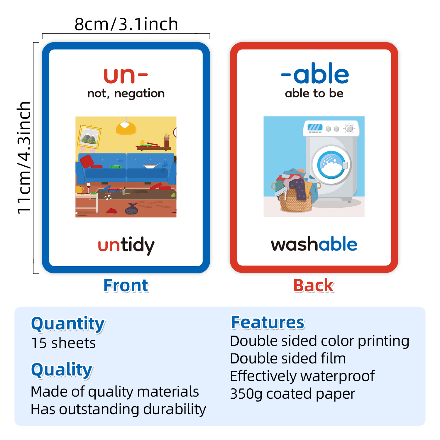 15pcs Double-Sided Prefixes an - Educational Flash Card review and price